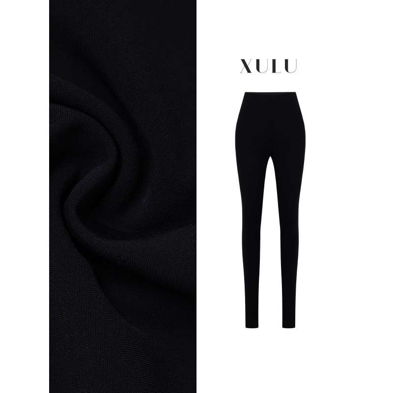 XULU原创秋冬深蓝色高腰打底裤裸感提臀紧身高弹保暖踩脚长裤