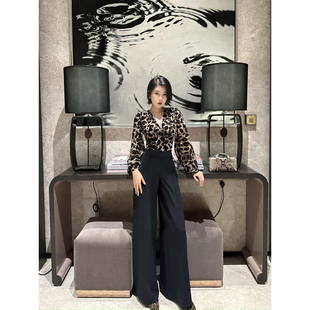 宽松百搭时髦气质显瘦阔腿裤 XULU原创秋季 泡泡麻高腰微弹纯色长裤