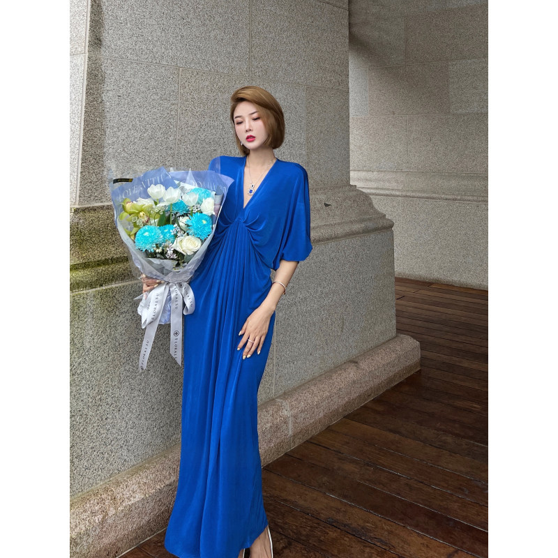 XULU原创进口纯色醋酸裙时尚气质显身材高腰褶皱蝙蝠袖V领连衣裙,女装/女士精品,连衣裙,淘宝优惠券,粉丝福利购,淘宝优惠卷