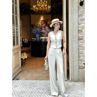 阔腿裤 XULU原创新款 莫代尔羊毛V领背心马甲白色时髦休闲减龄修身