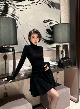 XULU原创新款黑色百搭冰花丝绒打底衫气质修身显瘦长袖高领上衣