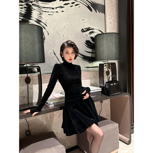 显瘦长袖 气质修身 高领上衣 黑色百搭冰花丝绒打底衫 XULU原创新款