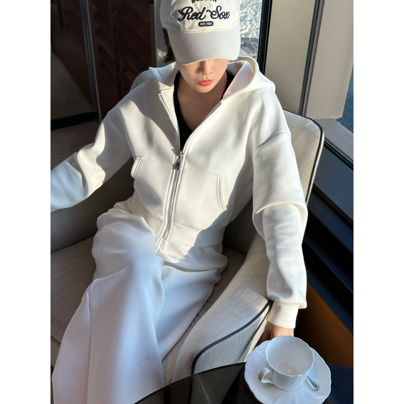 XULU原创纯色休闲高腰加绒拉链开衫连帽卫衣立体剪裁宽松直筒长裤,女装/女士精品,时尚套装,淘宝优惠券,粉丝福利购,淘宝优惠卷