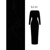 XULU原创秋冬轻奢黑色丝绒包臀裙优雅修身 高腰一字领羊腿袖 连衣裙