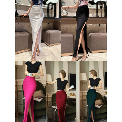 通勤气质显身材高腰侧开叉半身裙