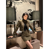 XULU原创复古麂皮绒气质短款 外套性感包臀A字短裙两件套 上衣长袖