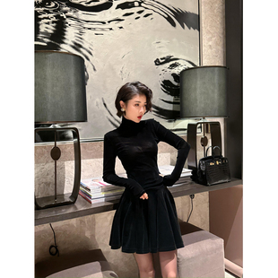 XULU原创秋冬黑色丝绒时尚 短裙 百搭A字半身裙性感气质高腰修身