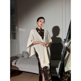 XULU原创春夏款 外搭披肩 针织披风纯色百搭休闲文艺优雅镂空开衫