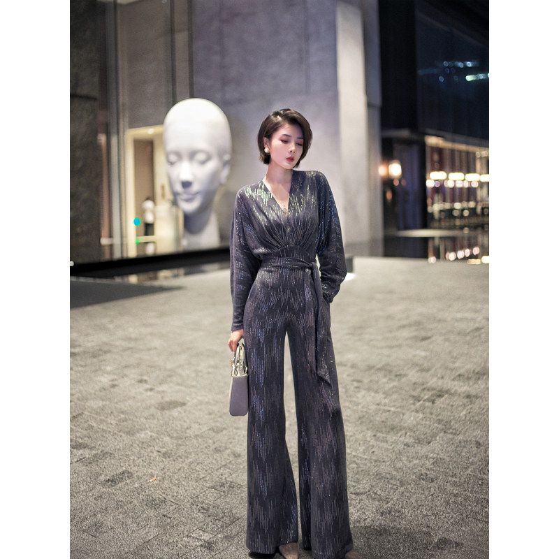 XULU原创秋冬进口定制针织烫金气质深V性感系带高腰阔腿连体裤,女装/女士精品,连体衣/裤,淘宝优惠券,粉丝福利购,淘宝优惠卷