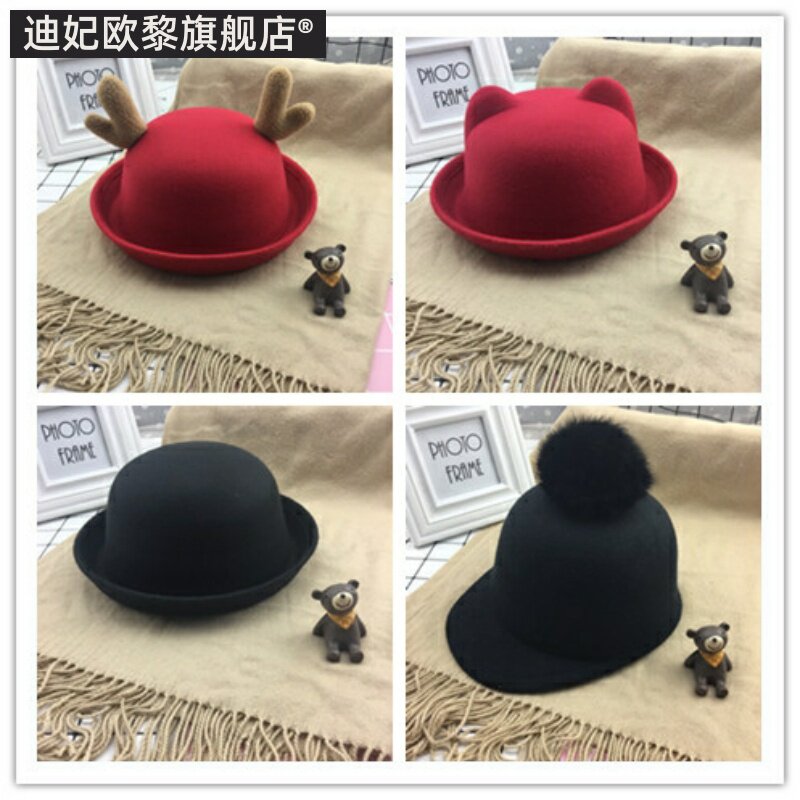 毛呢韩版休闲风圆顶儿童盆帽