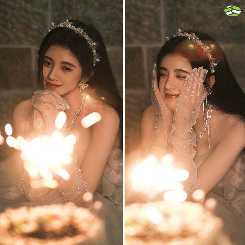 白色珍珠网纱手套生日写真新娘婚纱礼服拍照配饰手袖套拍摄夏季女