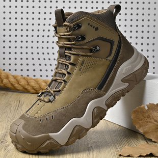 袋鼠男鞋新款秋冬真皮户外休闲登山鞋高帮男士加绒保暖雪地靴子