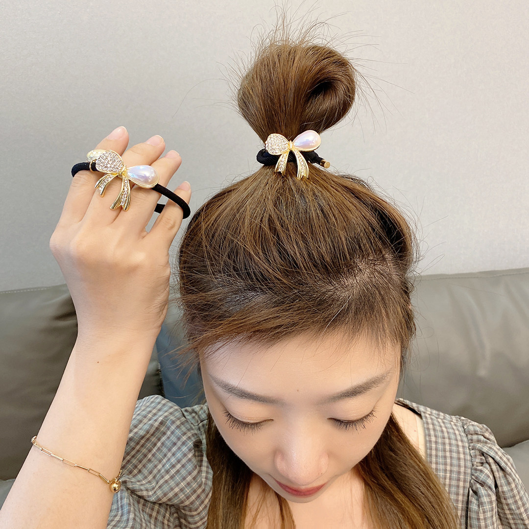日韩可爱少女气质甜美蝴蝶结发绳优雅百搭闪钻发圈网红丸子头发饰