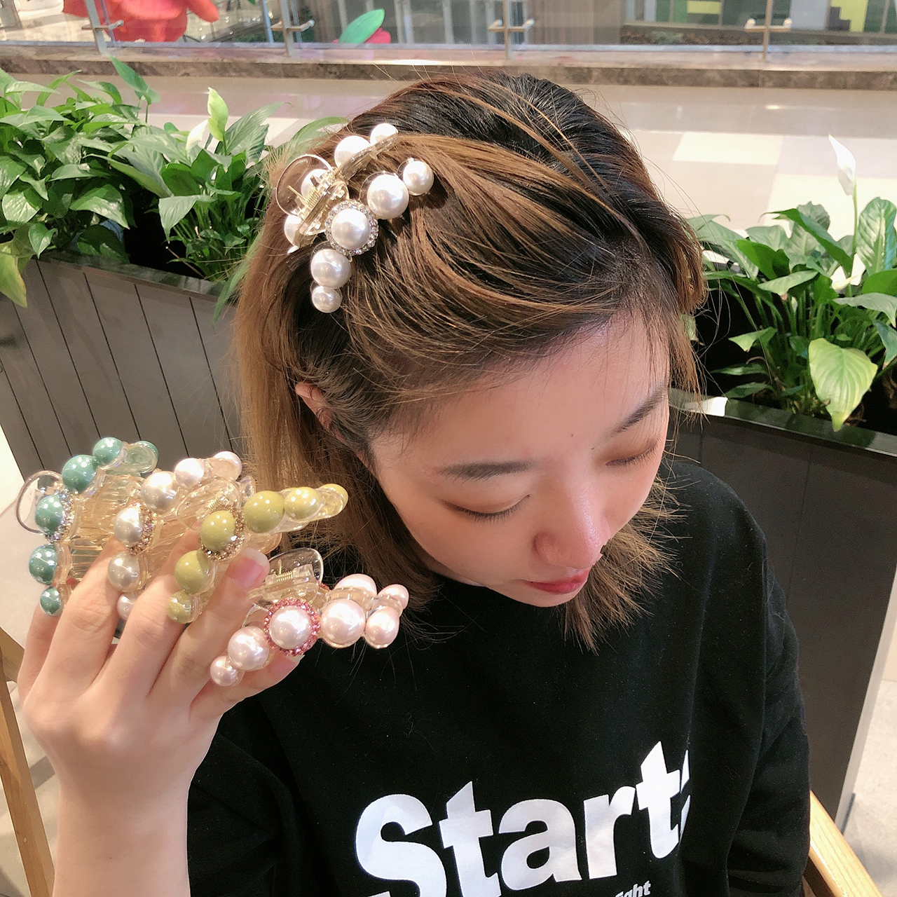 小清新彩色豆豆网红百搭中号抓夹