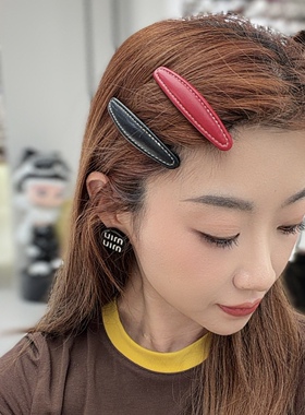 一对装韩国ins新款pu皮几何BB夹发夹时尚简约刘海夹侧边夹发饰品