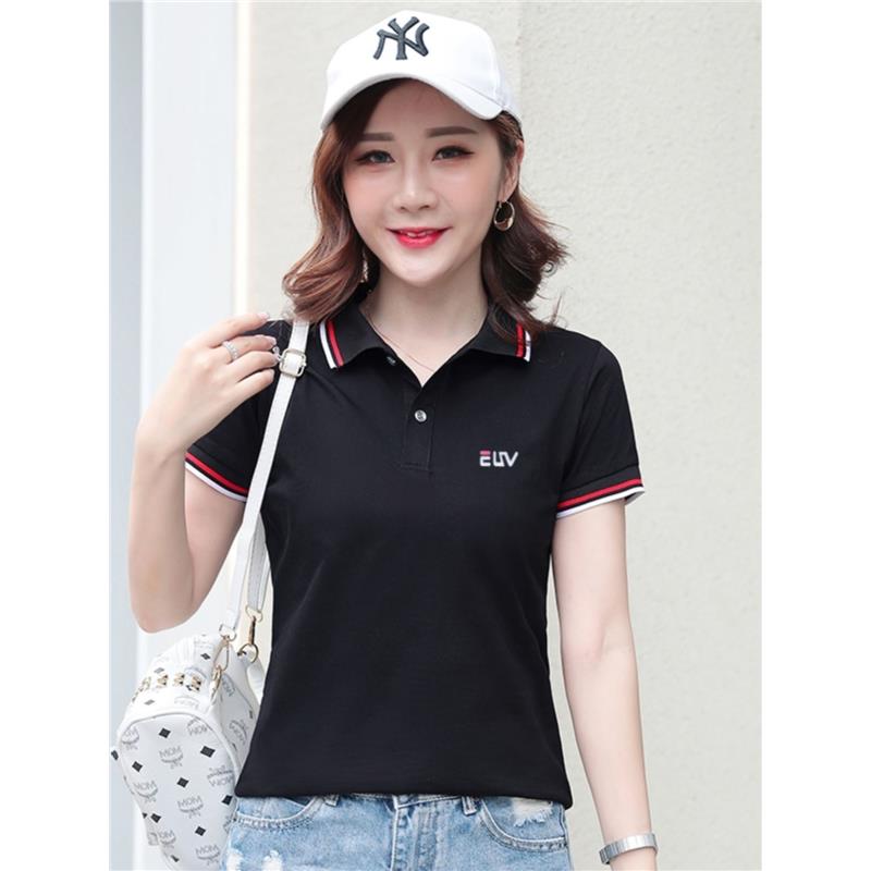 pei乐翻领polo衫白色有领正肩短袖t恤女装夏季2025夏款T纯棉体恤