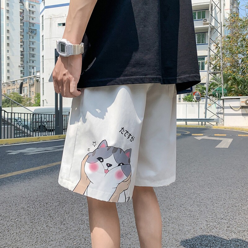K203P25外景卡通猫印花糖果港风五分裤短裤夏装凉爽学生宽松,男装休闲裤,电商A050
