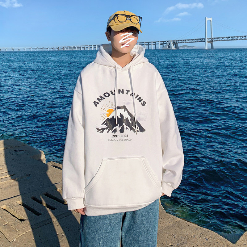 Y108P32港风外景青年学生宽松连帽套头卫衣雪山印花卫衣,男装卫衣,电商A050