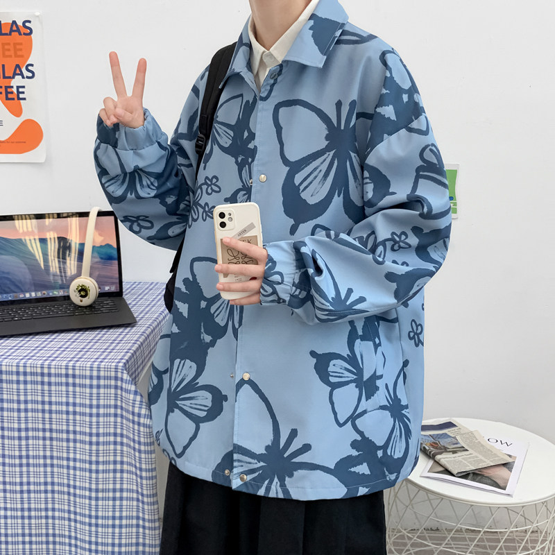 J903P48大皂风糖果色休闲蝴蝶印花港风潮流大码情侣装夹克,男装夹克,电商A050