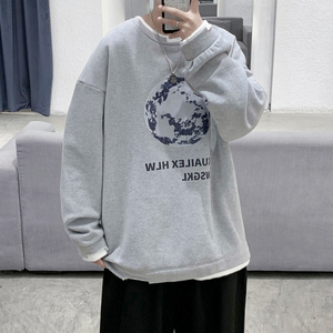 Y003 P45 基地港风 休闲宽松百搭月球印花情侣春装卫衣港风假两件图片