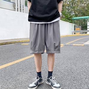 K162P23外景冰丝纯色五分裤短裤夏装凉爽薄款中性风情侣装学生,保鲜膜减肥法学生穿搭图片