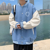 J905P53港风外景宽松休闲春装笑脸港风印花拼色情侣夹克青年，男装夹克，电商A050