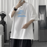 T106P20短句风宽松休闲港风云朵印花糖果色T恤夏装情侣装学生，男装T恤，电商A050