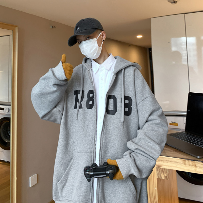 Y8886P50港风外景休闲宽松字母印花港风情侣学生连帽开衫卫衣，男装卫衣，电商A050
