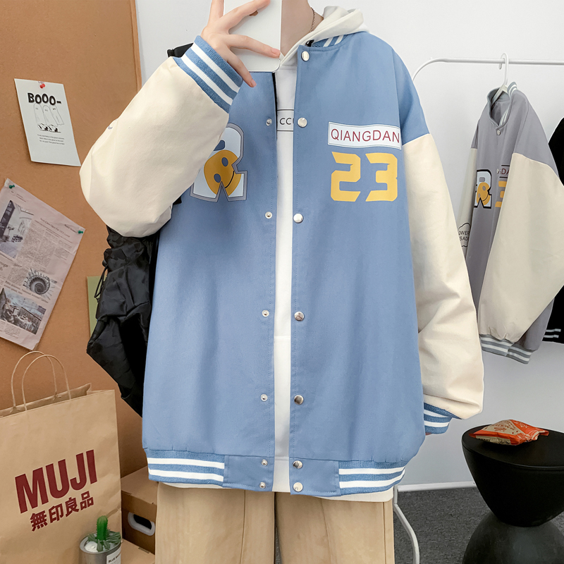 J902P59室内港风宽松港风拼色夹克情侣棒球服棒球领字母印花，男装夹克，电商A050