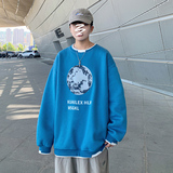 Y003P45港风外景月球套头印花卫衣假两件宽松休闲卫衣，男装卫衣，电商A050
