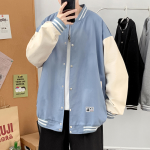 J901 P53 室内港风 港风棒球服棒球领拼色蝴蝶印花情侣装夹克宽松图片