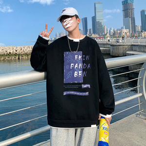 Y002 P45 港风外景 假两件圆领套头卫衣情侣潮流字母印花卫衣图片