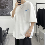 T006P18大皂风情侣港风学生短袖夏装卡通对钩印花T恤2022新款，男装T恤，电商A050