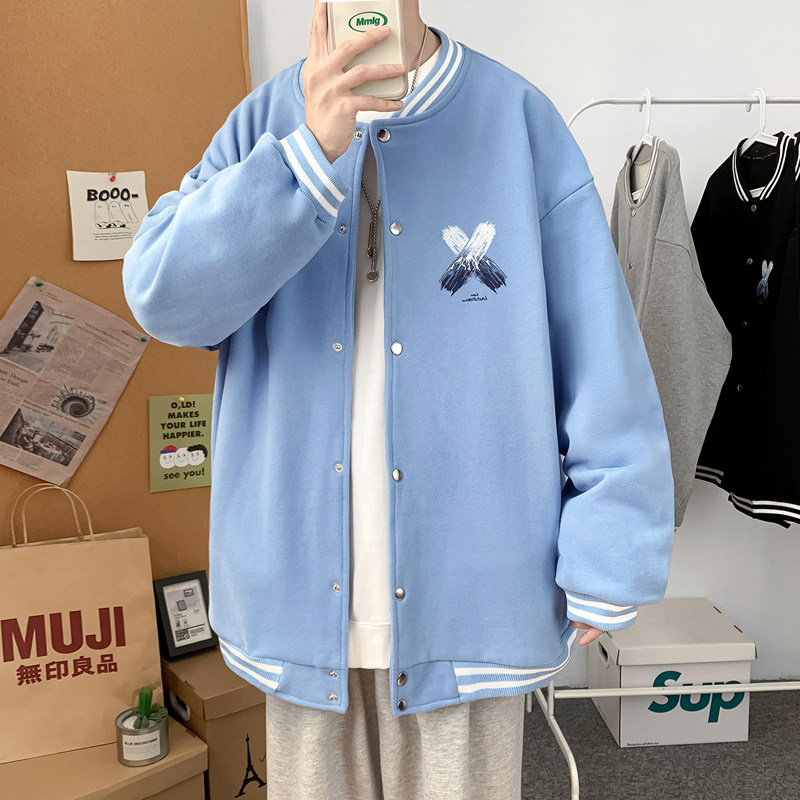 Y8888P55室内港风棒球领叉叉雪山印花情侣港风棒球服开衫卫衣,男装卫衣,电商A050