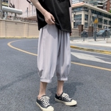 k161P25外景冰丝七分裤哈伦裤港风休闲宽松加大码青年纯色收口，男装休闲裤，电商A050