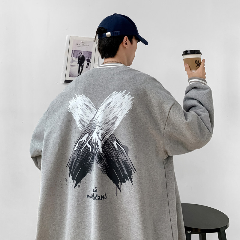 Y8888P55室内港风休闲棒球领情侣棒球服雪山印花开衫卫衣港风,男装卫衣,电商A050