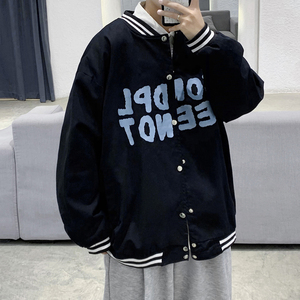 J906 P50 基地港风 宽松休闲春夹克字母印花情侣棒球领棒球服港风图片