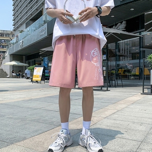 K202 P25 外景 加大码宽松休闲百搭港风恐龙印花青年沙滩裤五分裤图片