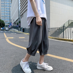 k161 P25 外景 冰丝港风学生百搭七分裤加大码哈伦裤休闲宽松纯色图片
