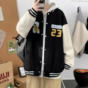 J902 P59 室内港风 港风情侣棒球领棒球服拼色夹克字母印花学生潮图片