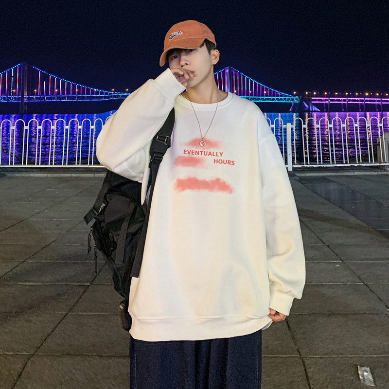 Y105P32港风外景圆领套头卫衣字母云朵印花卫衣宽松,男装卫衣,电商A050