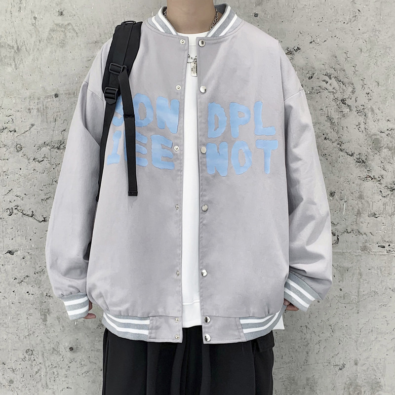 J906P50基地港风宽松休闲春夹克字母印花情侣棒球领棒球服港风,男装卫衣,电商A050