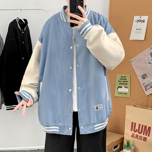 J901 P53 室内港风 港风棒球服棒球领拼色蝴蝶印花情侣装夹克宽松图片
