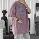 T106P20短句风潮流休闲云朵印花糖果色港风短袖T恤学生情侣，男装T恤，电商A050