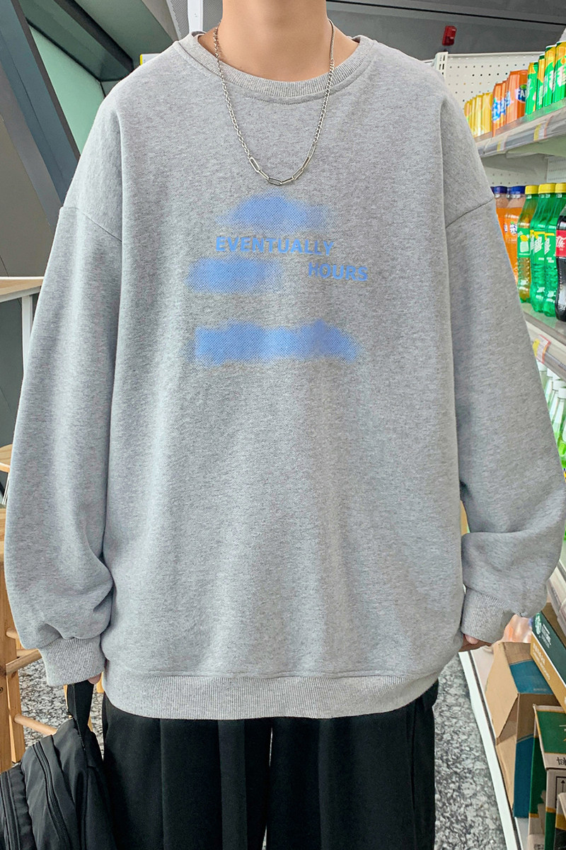 Y105P32港风外景字母云朵印花卫衣圆领套头卫衣,男装卫衣,电商A050
