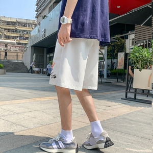 K206 P25 外景 夏装薄款港风彩虹卡通印花休闲百搭沙滩裤五分裤图片