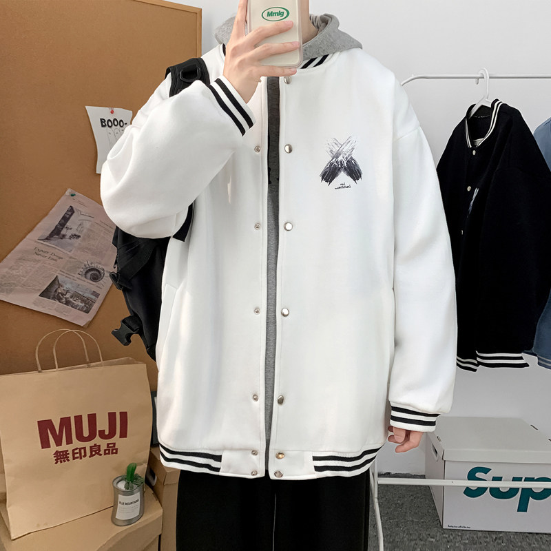 Y8888P55室内港风棒球领棒球服港风情侣叉叉雪山印花开衫卫衣,男装卫衣,电商A050