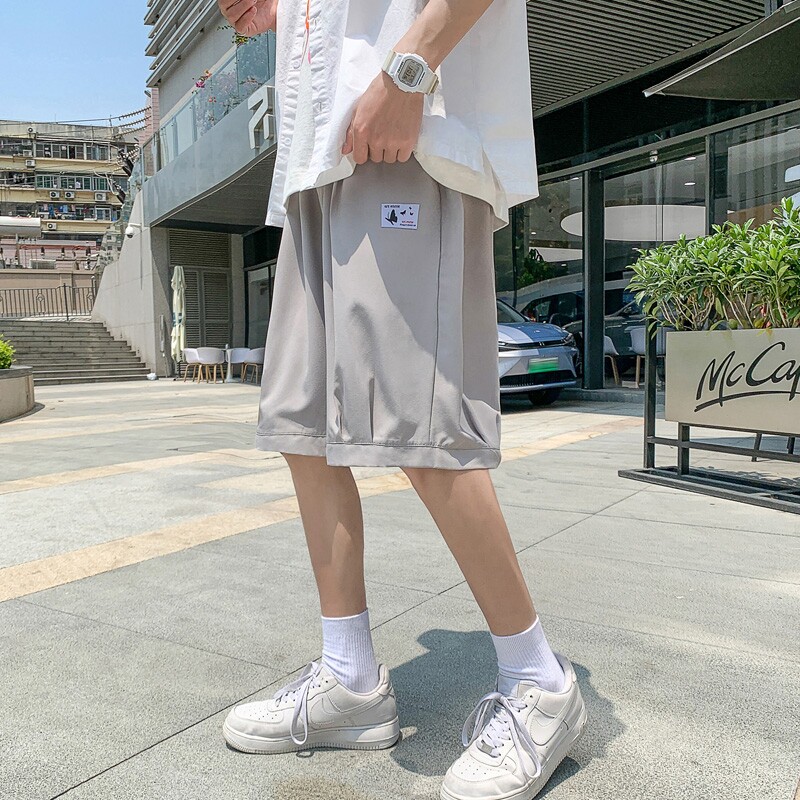 K1620P24外景冰丝纯色夏装凉爽宽松休闲五分裤蝴蝶印花沙滩裤,男装休闲裤,电商A050