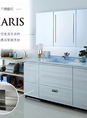 日本进口CLEANUP可丽娜TIARIS不锈钢浴室柜人造石水槽一体盆镜柜