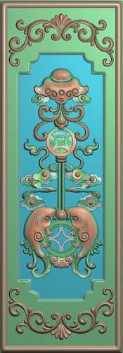 新款精雕图jdp灰度浮雕图如意洋花吊鱼铜钱餐椅背板门板竖板带线